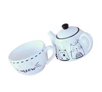iplusmile Ceramic Teapot and Cup Set Creative and Elegant Design with Adorable Cat Pattern, White Colour for Birthday and Special Occasions, for Tea Lovers and Room Decor