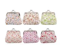 iplusmile Coin Purses Change Pouch Cotton Cloth Large Capacity 6pcs Small Wallets with Buckle Locking Structure Featuring Elegant Floral Design and Ladies Random Color for Women