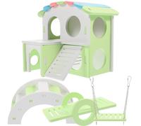 iplusmile Colorful Hamster Set 4pcs with Swing Seesaw Large Arch Bridge and Villa Hideout - Decorative Hamster Hideout and Accessory for Small Pets Maze and Habitat for Indoor Use