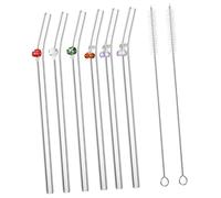 iplusmile Curved Glass Drinking Straws with Adorable Charms Reusable Clear Straws with Cleaning Brushes and Easy to Clean for Water Juice Milk Tea Coffee and Iced Tea Random Color