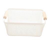 iplusmile Decorative Wire Mesh Storage Basket with Wooden Handle Iron Metal Organizer for Kitchen Bathroom Study Minimalist Rectangular Design for Stylish Clutter Shelves and Cupboards