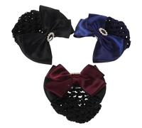iplusmile Elastic Hair Snood Net Bowknot 3Pcs Mesh Hair Bun Covers for Burgundy Blue, Suitable for Work, Ballet and Professional Use