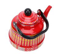 iplusmile Enamel Tea Kettle Red Geometric Pattern Water Pot for Gas Stove Induction Cooker Heat Resistant Stovetop Boiling Pot Household Tea Heating Kettle with Stainless Steel Base