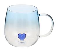 iplusmile Gradient Transparent Glass Mug with Handle Heart Design Romantic Tea Cup for Couples Lightweight Single Decorative Glassware for Valentines Day and Everyday Use