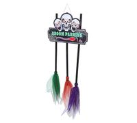 iplusmile Halloween Porch Decorations with Wooden Witch Broom Parking Sign and Witch Brooms Wood and Fabric Construction Easy Assembly for Indoor Outdoor Wall Office Halloween