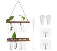 iplusmile Hanging Propagation Station for Plants Glass Test Tube Vases with Wooden Rack Sticky Hooks Nail Hooks Cleaning Brush Plant Supplies for Office Home