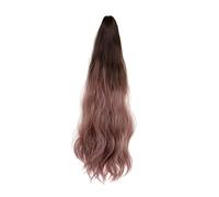 iplusmile Invisible Small Tiger Clip Long Wavy Ponytail Wig for Women, Gradient Dark Brown to Pink Hairpiece, Natural-looking Curly Hair Accessory for Daily Styling