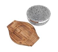 iplusmile Korean Bibimbap Stone Bowl High Temperature Resistant Natural Stone Pot with Wood Tray for Cooking Soup and Serving Food in Kitchen