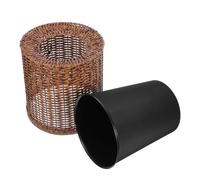 iplusmile Large Capacity 8l Imitation Rattan Waste Basket Double-layer Decorative Trash Bin for Home Office Kitchen Bathroom with Green Retro Style