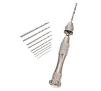 iplusmile Manual Hand Drill Tool Kit 0.8-3mm Aluminium Alloy Walnut Hole Puncher with 10 Precision Spiral Drill Bits for DIY Woodworking and Carving