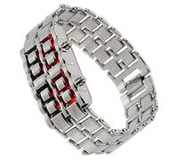iplusmile Men's Led Bracelet Watch Red Led Display Silver Case Vintage Style Digital Watch for Men Casual Wristband Lava Design