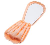 iplusmile Nylon Cosmetic Brushes for Women with Storage Case and Mirror Mini Makeup Brush Set 5pcs Portable Beige Plastic Handle for Travel and Daily Makeup Application