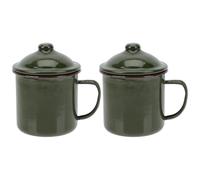 iplusmile Oktoberfest 2pcs Enamel Drinking Cups with Lid Set Sturdy Green Enamel Coffee Mug Cups Practical Heat-Resistant Water for Hot Drinks for Camping or Outdoor Use