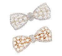 iplusmile Pearl Rhinestone Bow Hair Clips 2pcs Does Not Damage Hair Easy to Put and Remove for Girls Suitable for Children's Day and Christmas
