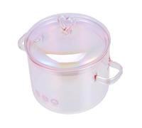iplusmile Pink High Borosilicate Glass Stew Pot with Lid Two Handle Stock Pot for Electric Hob Cooking Heat Resistant Soup and Instant Noodle Bowl for Home Use