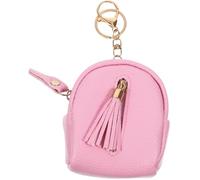 iplusmile Pink Pu Mini Backpack Coin Purse Key Chain Bag with Zipper Fastener and Tassels, Adorable and Practical Handheld Wallet for Everyday Use