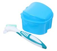 iplusmile Plastic Denture Storage Container with Protective Cover and Brush, Blue Denture Box Holder for Cleaning and Storing False Teeth, for Outdoor Activities and Camping Random Color