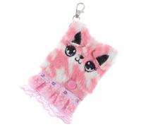 iplusmile Plush Animal Pattern Notebook for Students, Pink Leopard Cat Dress Fluffy Diary Journal, Cute Cartoon Girl Stationery for School and Note Taking