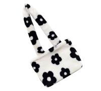 iplusmile Plush Flower Pattern Tote Bag for Women, White Lady Handbag | Soft Simple Style, Reasonable Size for School and Work, Stores Cosmetics, Phones, and Keys