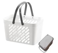 iplusmile Portable Bathroom Hollow Basket with Double Handles, Large Capacity Drainage Storage Bin for Toiletries and Sundries, White Shower Organizer for Home and Travel