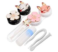 iplusmile Portable Cute Vision Care Case Fox Design, Travel Lens Container with Dual Compartments, Outdoor Cosmetic Lens Holder for Women
