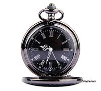 iplusmile Retro Classic Pocket Watch Round Pocket Watch, with Chain Dual Display Roman Arabic Numerals Dial Steampunk (Black Thick Chain)