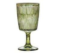 iplusmile Retro Green Embossed Glass Water Goblet 300ml Reusable Drinks Glass Cup Round Mouth, Not Easy to Overturn, for Home Dining and Parties