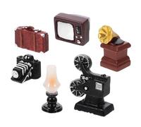 iplusmile Retro Miniature Dollhouse Camera and Phonograph Set, 6Pcs Vintage Home Decor Props for Doll Furniture, Small Scene Adornment for Dollhouse Accessories and Living Room Display