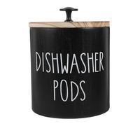 iplusmile Rustic Round Dishwasher Pod Holder with Lid Compact Wood Laundry Tablet Container for Kitchen and Laundry Storage Space Saving Organizer for Countertops and Cabinets