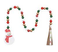 iplusmile Rustic Wood Bead Garland with Snowman Tassels Creative Christmas Hanging Decor for Home Intricate Wooden Bead String Pendant Multi Purpose Seasonal Wall Ornament