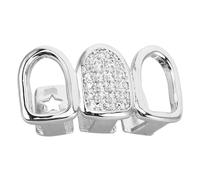 iplusmile Silver Hip Hop Teeth Grill Caps with Hollow Zircon Design, Sharp Silver Top and Bottom Teeth Jewelry for Men Women Rapper Costume Party Accessories