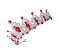 iplusmile Silver Red Royal Crown Baroque Tiara Headband for Women Birthday Party Wedding and Cosplay Accessories