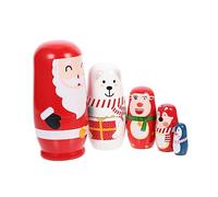 iplusmile Six Wooden Christmas Santa Nesting Doll Smooth Painted Xmas Home Decor Russian Matryoshka Bedroom Living Kindergarten