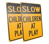 iplusmile Slow Down Playing Sign High Visibility Safety Warning for Driveways 30X20Cm Iron Construction Outdoor 2pcs