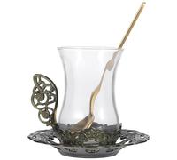 iplusmile Tea Cup and Spoon Glass Water Cup Kit Simple Design Craftsmanship Aluminum Alloy and Glass Easy to Clean Protect Desktop Indoor Drinking Water