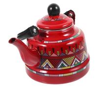 iplusmile Thickened Enamel Tea Kettle Red Vintage Stovetop Water Boiling Pot with Scald Handle for Coffee and Tea Lovers Flat Bottom Kettle for Home and Camping