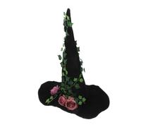 iplusmile Velvet Gothic Witch Hat with Rose and Vine Design Comfortable Pointed Black Witch Cap for Women Halloween Costume Cosplay Accessory for Parties and Stage Performances