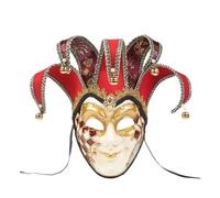 iplusmile Venetian Full Face for Carnival and Performance, Vintage Style Red Plastic and Cloth Fabric Mask with Ring Bell Decor, Non-fading and Non-deformation Costume Accessory