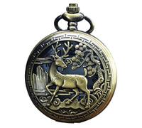 iplusmile Vintage Hollow Deer Pattern Pocket Watch with Quartz Movement, Retro Flip Cover Decorative Pocket Watch for Men and Women, Includes Battery and Chain, Antique Style Accessory