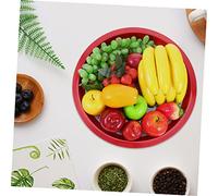 iplusmile Vintage Red Enamel Plate Retro Chinese Style Floral Pattern Multi Function Snack and Fruit Dish for Home Smooth Safe Surface Decorative Round Tray for Family Gatherings and