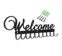 iplusmile Welcome Wrought Iron Multipurpose Wall Hook Rack, 6-Hook Row Coat Hanger and Key Organizer for Entryway Storage and Hat Clothes Hanging