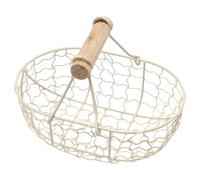 iplusmile Wire Egg Basket with Wood Handle, Large Capacity Fruit and Snack Storage Basket for Kitchen and Living Room Organisation (Beige)