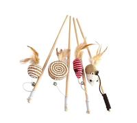 iplusmile Wooden Cat Teaser Stick Bell Interactive Toy for Kittens and Adult Cats Fun Mouse Mimic for Indoor Play Random Style