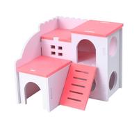 iplusmile Wooden Hamster Cottage Double Layer Sleeping and Playing House for Pets Pink Safe Hideout for Hamsters Provides Comfort and Entertainment Space