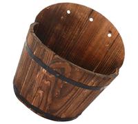 iplusmile Wooden Hanging Planter Bucket Flower Pot with Steel Belts Handles | Rustic Retro Style, Dual-use Tabletop or Hanging Display, for Small Trees and Vines on Balcony Railings