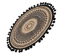 iplusmile Woven Jute Dining Table Mat with Black Cotton Ball Pattern Heat Resistant Household Placemat for Home and Restaurant Use Handmade Rustic Style Coaster for Cup and Pot Protection