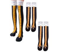 IPNSDON 2 Pair Chicken Legs Socks - Crazy Funny 3D Cartoon Animal, Knee-High Casual Cotton Socks for Cosplay and Hen Party Accessories,Gift black,yellow