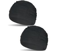 IPNSDON 2 PCS Black Pleated Swimming Cap,Nylon Women's Pleated Swim Cap - Elastic, Comfortable, Long Hair Protection Cap for Swimming, Surfing, Bathing & Shower