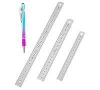 IPNSDON 3 Pack Stainless Steel Ruler Measuring Tools Double Sided 15 20 30cm Plus Fine Ballpoint Pen Suitable for Office Teaching Drawing