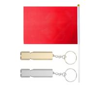 IPNSDON 3 Whistles, Signal Whistle, Loud Emergency Whistle, Whistle with Key Ring, Metal Emergency Whistle Outdoor Emergency Whistle with Red Signal Flag